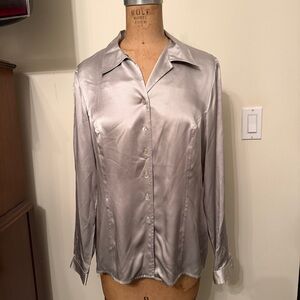 Vintage Liz Claiborne Collection Gray Silk Long Sleeve Button Down
